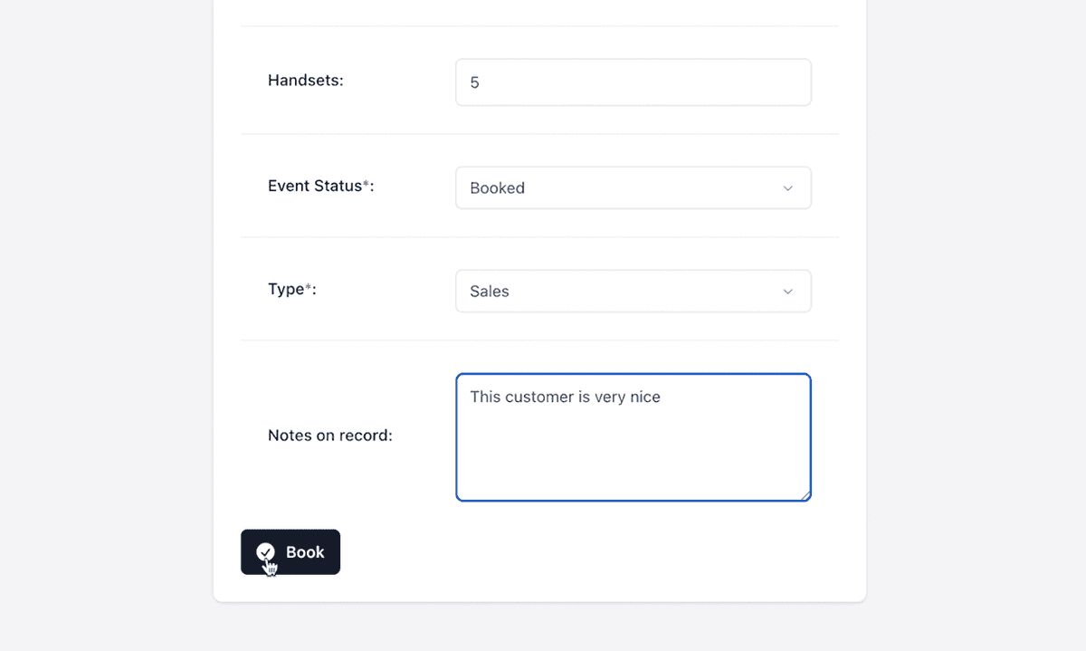 Custom Booking Forms Interface